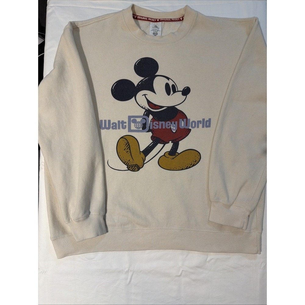 Disney Parks Walt Disney World Mickey Sweatshirt Cream Off White Large Pullover